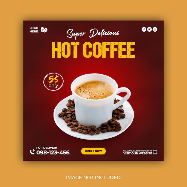 Modello di banner per la promozione del menu delle bevande della caffetteria sui social media instagram