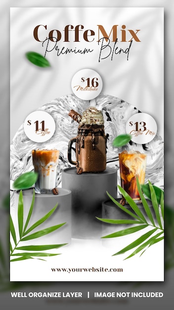 PSD coffee shop drink menu promotion social media instagram post banner template