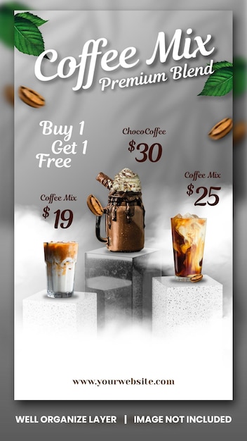 Coffee shop drink menu promotion social media instagram post banner template