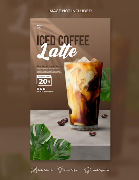 Coffee shop drink menu promozione social media instagram story banner template