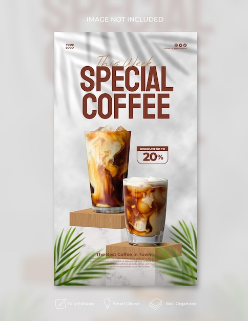 Coffee shop drink menu promozione social media instagram story banner template