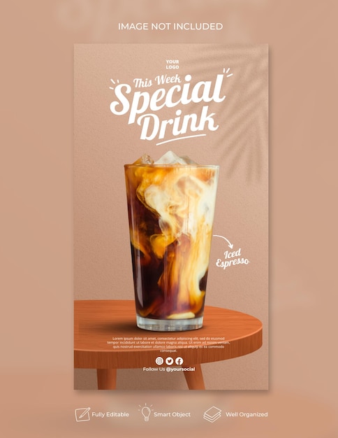 Coffee shop drink menu promozione social media instagram story banner template