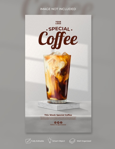 Coffee shop drink menu promozione social media instagram story banner template