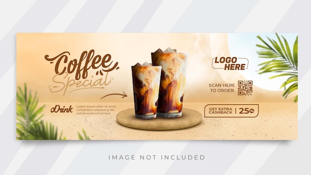 PSD coffee shop drink menu promotion web banner or facebook cover template