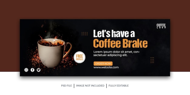 PSD design del banner della copertina dei social media di facebook della caffetteria