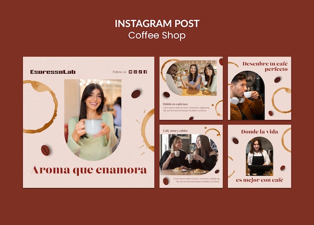Modello di post su instagram per una caffetteria