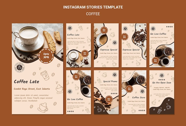 PSD modello di storie di instagram di caffetteria