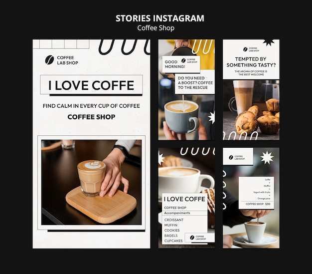 PSD modello di storie instagram di una caffetteria