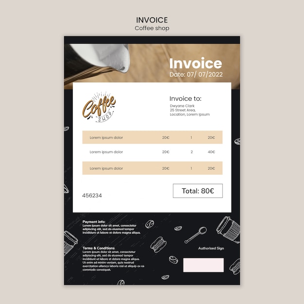 PSD coffee shop invoice template