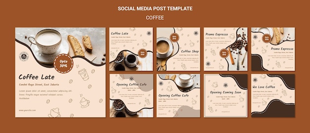 Modello di post sui social media della caffetteria