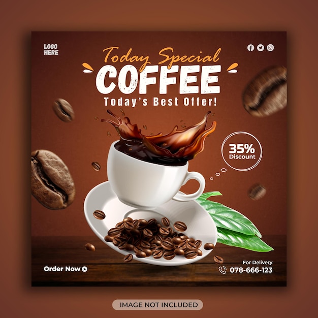 Coffee shop social media promotional banner or instagram post design templte