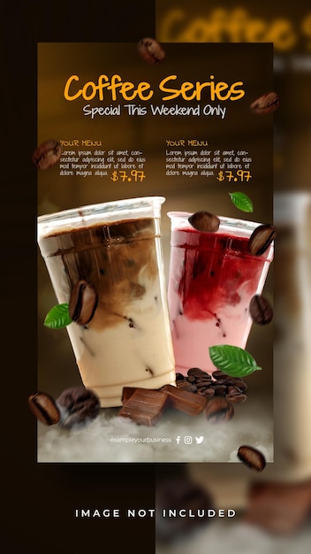 PSD menu dolce della serie di caffè speciali della caffetteria per il modello di banner di storie di post sui social media di promozione