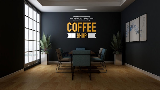 PSD coffee shop wall logo mockup