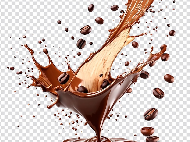 Coffee splash with coffee beans PSD transparent background