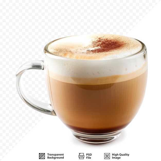 PSD orario del caffè una tazza di cappuccino bevanda al caffè e latte schiumato sopra isolato su uno sfondo bianco isolato