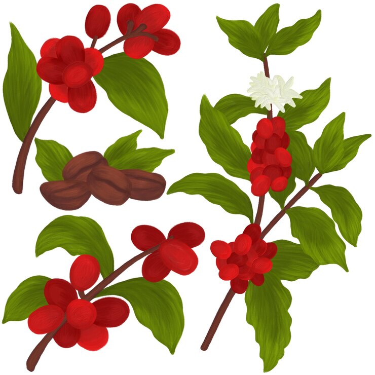 PSD coffee tree painting elements