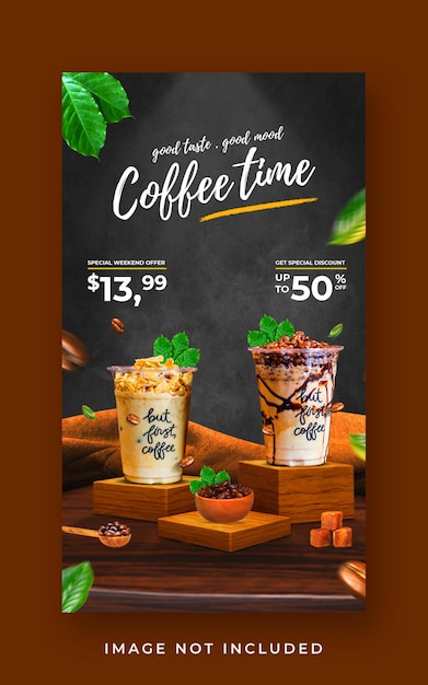 Coffeeshop drankje menu promotie social media instagram verhaal bannersjabloon