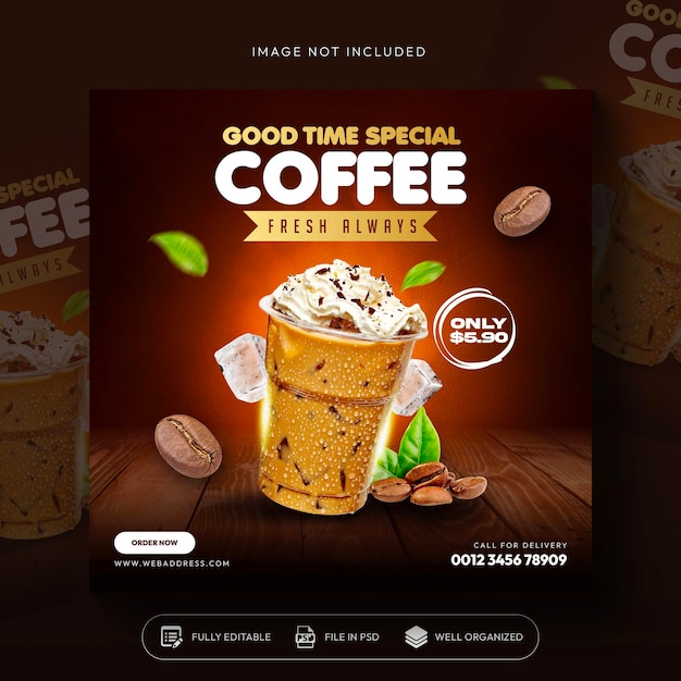 Coffeeshop menu promotie sociale media instagram post banner sjabloon ontwerp