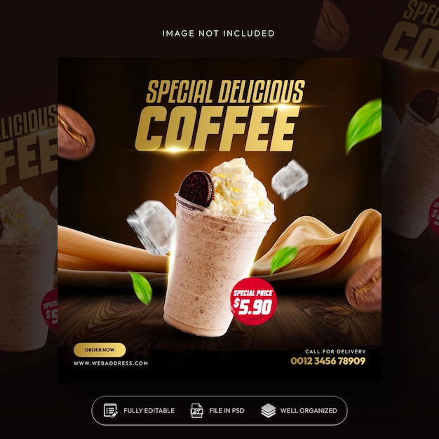 Coffeeshop menu promotie sociale media instagram post banner sjabloon ontwerp