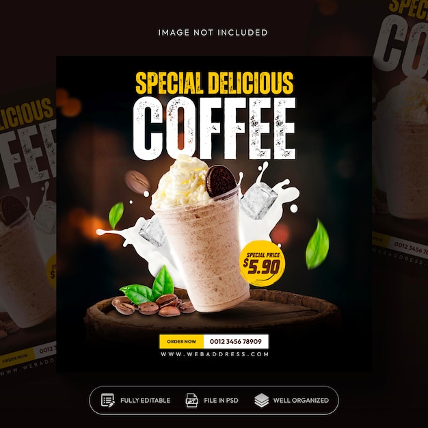 PSD coffeeshop menu promotie sociale media instagram post banner sjabloon ontwerp