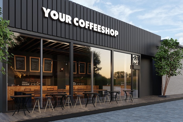 Coffeeshop storefront 3d logo mockup