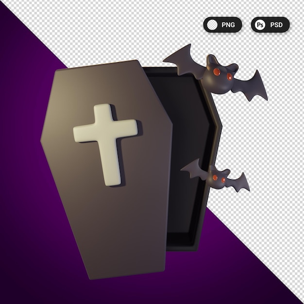 PSD coffin halloween icon set 3d render