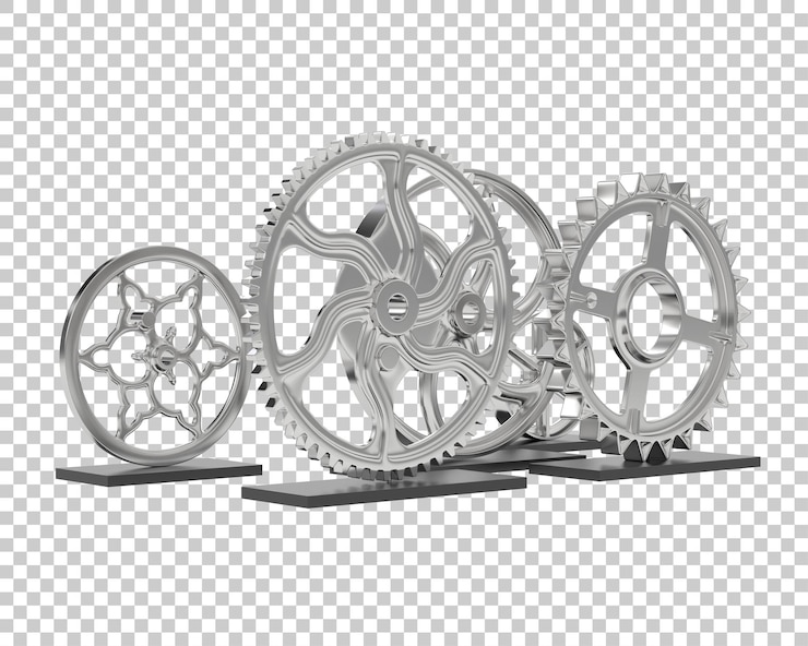 PSD cog wheels isolated on transparent background 3d rendering illustration