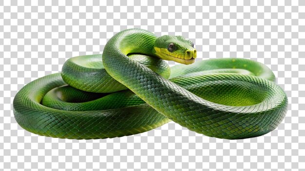 透明な背景に囲まれた緑色の蛇