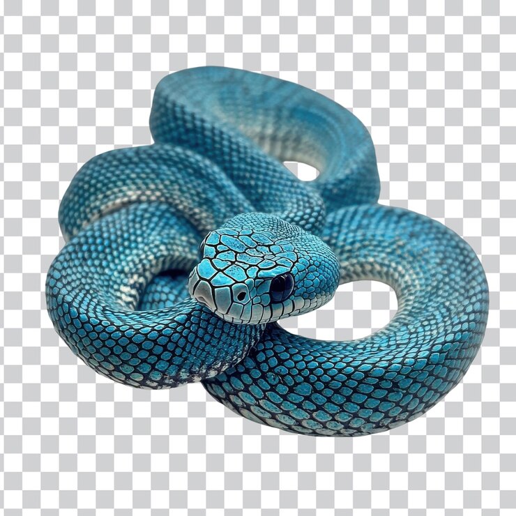 PSD coiled snake resting in natural habitat on transparent background