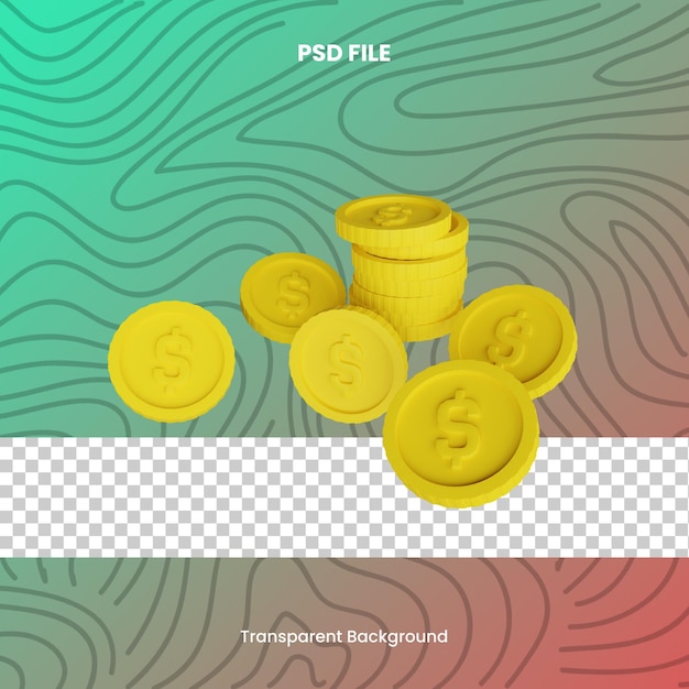 coin 3d render icon illustration psd file transparent background