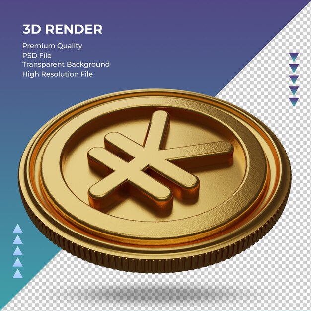 Moneta yuan cinese simbolo di valuta oro 3d rendering vista a destra