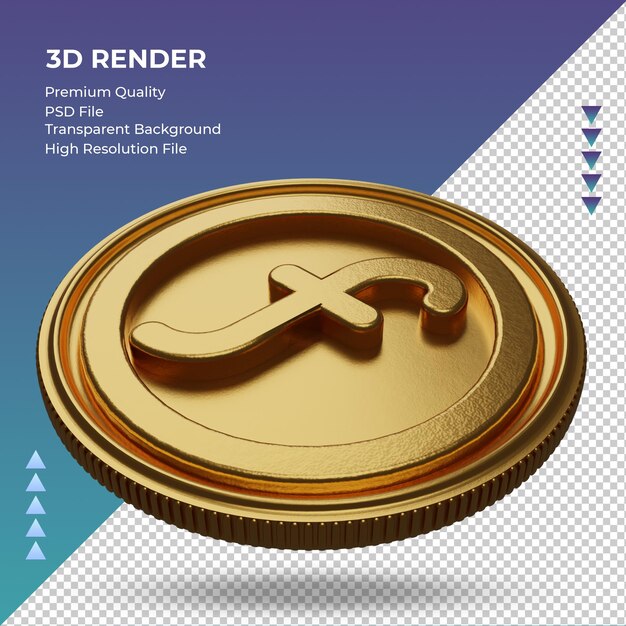 コインダッチギルダー通貨記号ゴールド3dレンダリング右側面図