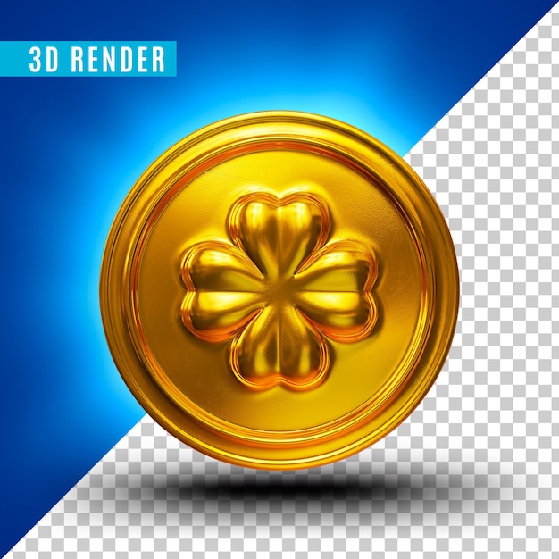 PSD moneta quadrifoglio d'oro 3d premium