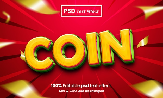동전 광택 3d 편집 가능한 Psd 동전 텍스트 효과