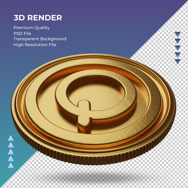 コイングアテマラケツァル通貨記号ゴールド3Dレンダリング右側面図