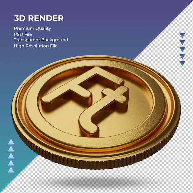 コインハンガリーフォリント通貨記号ゴールド3dレンダリング右側面図