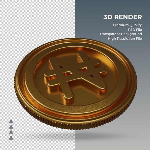 PSD coin nigeria naira currency symbol gold 3d rendering left view