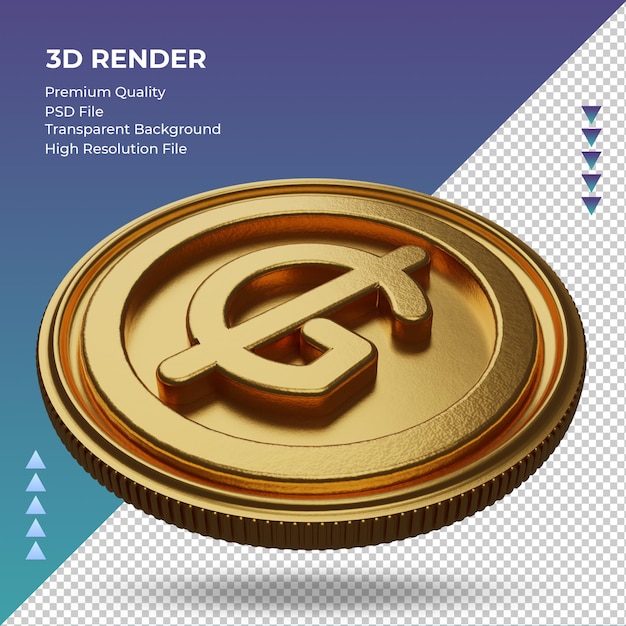 PSD coin paraguayan guarani currency symbol gold 3d rendering right view