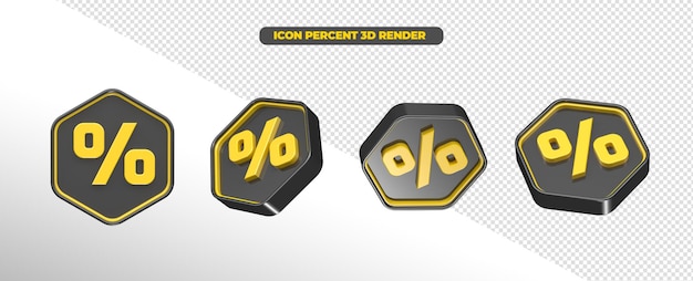 PSD coin percent in 3d render black and yellow in transparent background