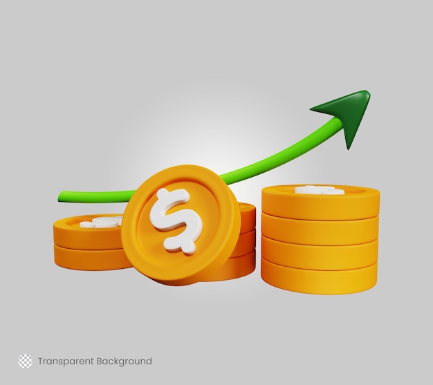 PSD コインスタックと上矢印の経済的成功またはビジネス成長利益の概念3dレンダリングの図