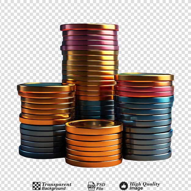 PSD coin stacks isolated on transparent background