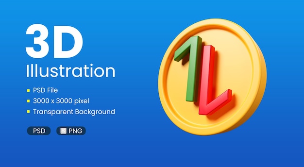 PSD icona moneta su e giù rendering 3d con sfondo alfa