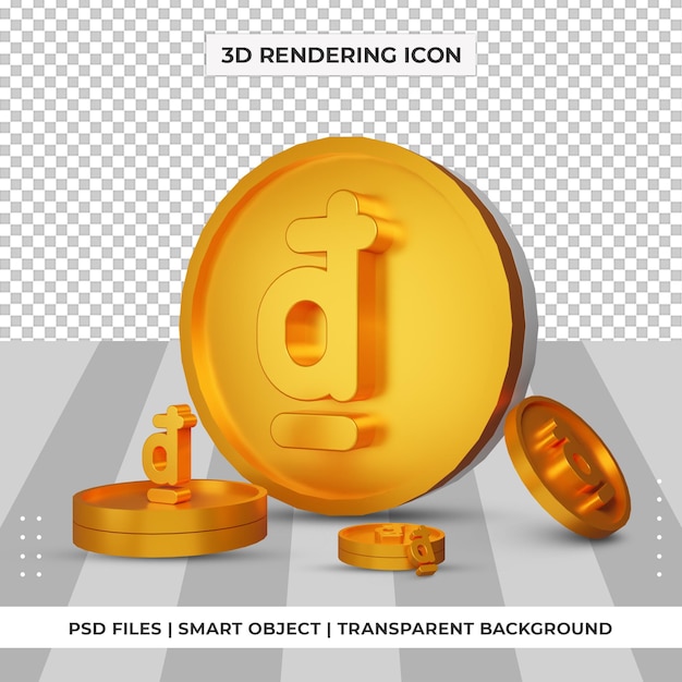 동전 베트남 동 통화 기호 금 3d 렌더링