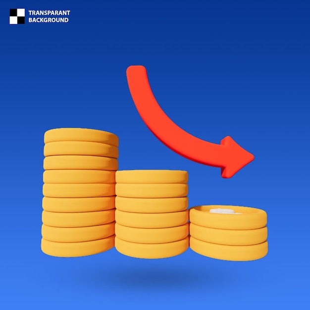 Coins Down 3D Icon Isolated