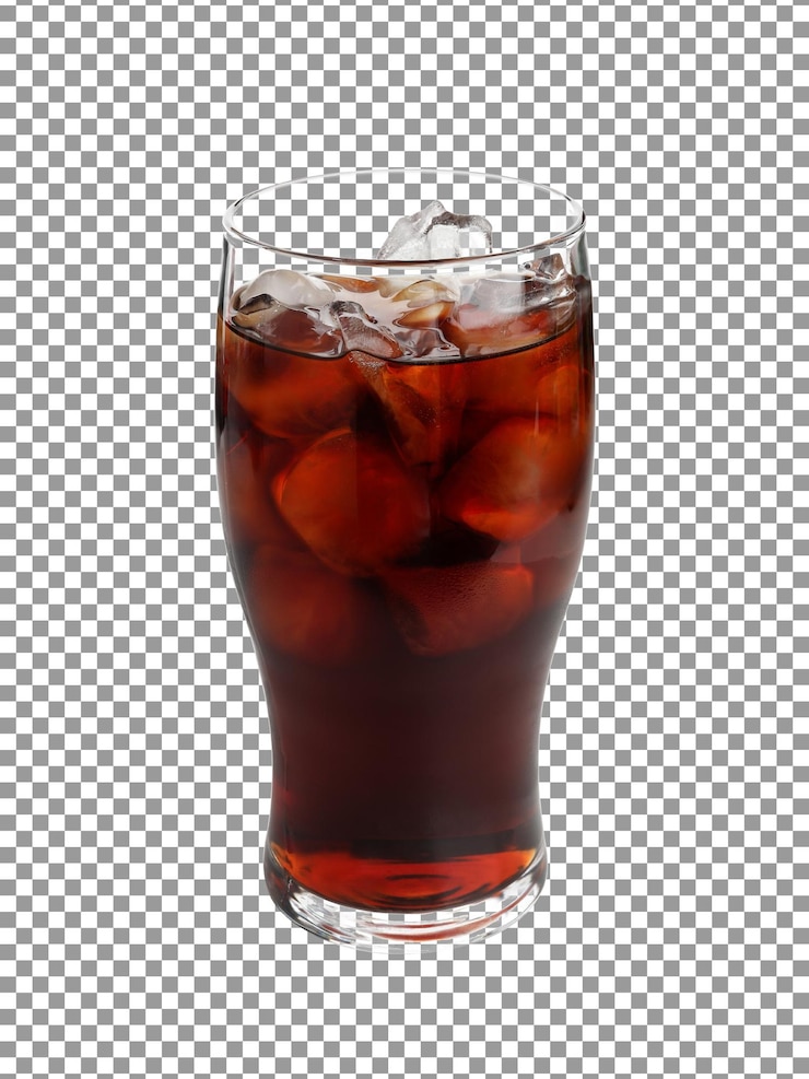 PSD 背景が透明なグラスに氷を入れたコーラドリンク