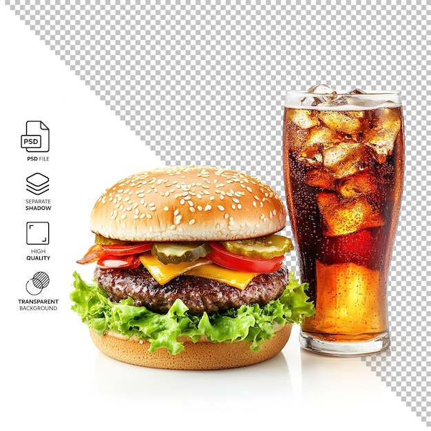 Cola i duży soczystej hamburgera odizolowany bez tła