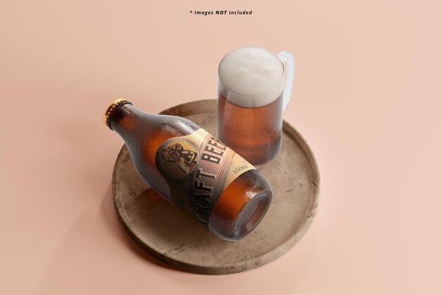 Cold beer bottle mockup