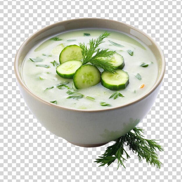 PSD cold cucumber soup on white bowl isolated on transparent background