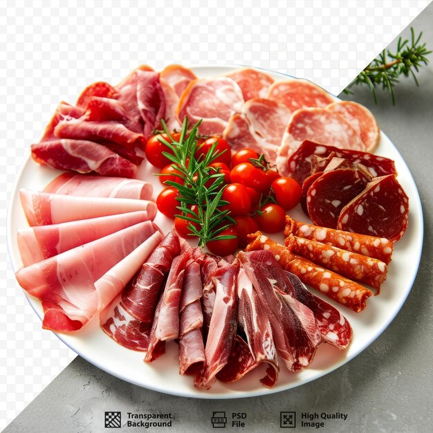 PSD carni fredde su un piatto bianco carne fredde su una tavola bianca maresca carne festiva