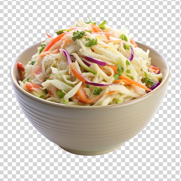 PSD coleslaw on white bowl isolated on transparent background